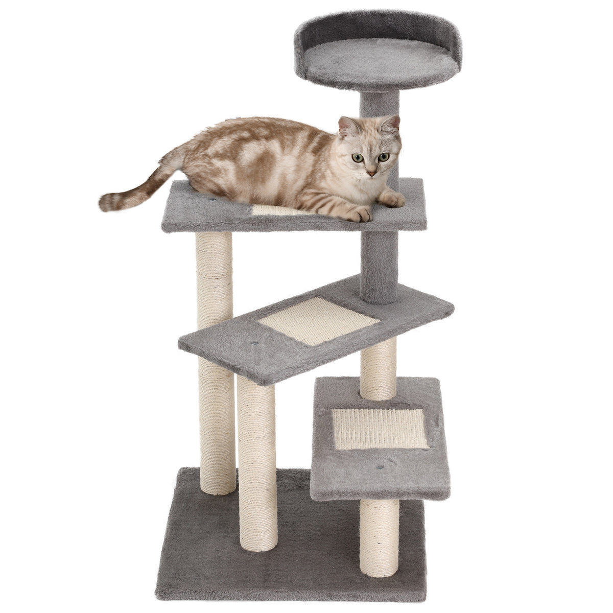 PawHut Kletterbaum Katzenbaum Spielbaum Katzenkratzbaum Treppe 5 Schichte Beige Grau 48,5 x 48,5 x 100 cm