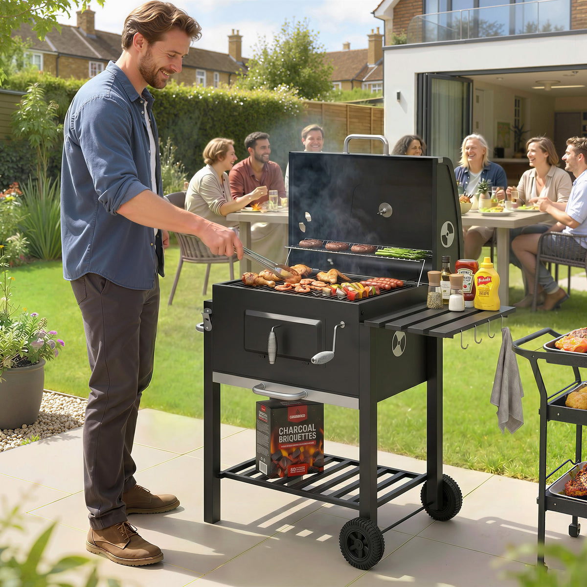 Charcoal smoker barbecue, 1 shelf, 1 towel rack, 2 grill grates, 113 cm x 65 cm x 108 cm, black (2)