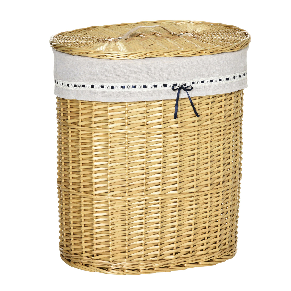 HOMCOM Wäschekorb aus Weide mit Deckel Wäschesammler mit Griff, herausnehmbarer Wäschesack, Laundry Baskets