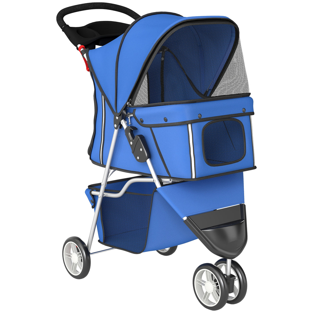 Dog Stroller Foldable up to 10kg with Storage Basket, Cushion, Mesh Windows, for Small Dogs, 77x44x102cm Blue