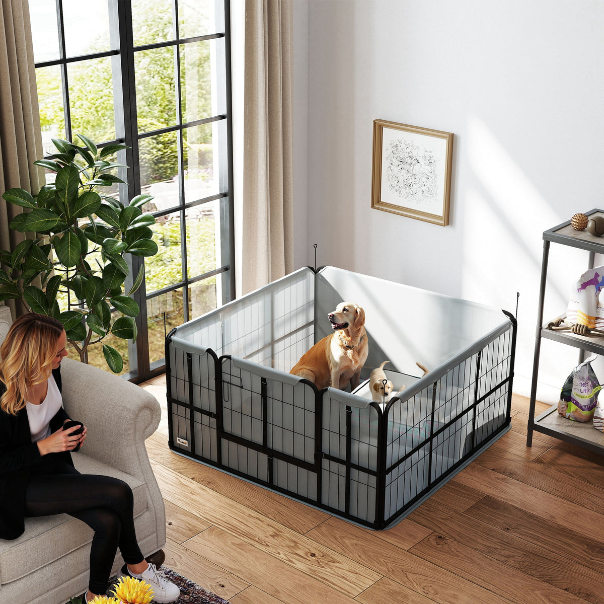 PawHut Wurfkiste für Welpen mit Unterlage, winddichtem Oxford-Gewebe, für mittelgroße große Hunde – Produktabbildung 2