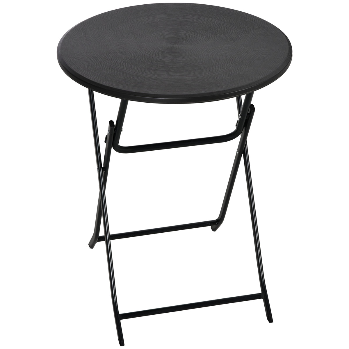 Garden table, round, foldable, for 2 people, wood look, steel + plastic, dark gray, 60 x 60 x 73 cm