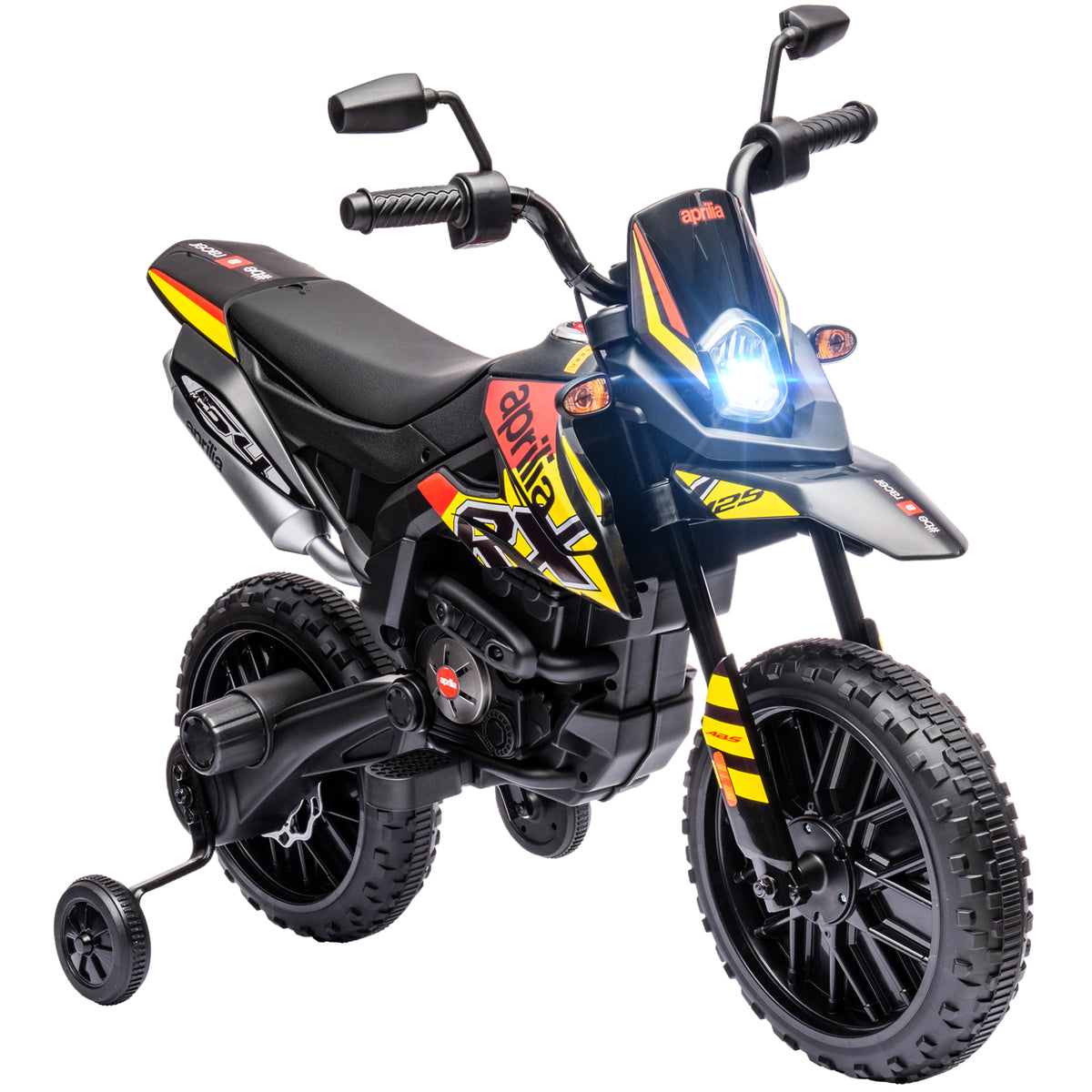 12V Kinder-Motorrad mit Stützrädern, LED-Lichtern, Musik, USB, Elektro-Motorrad für Jungen und Mädchen, Gelb
