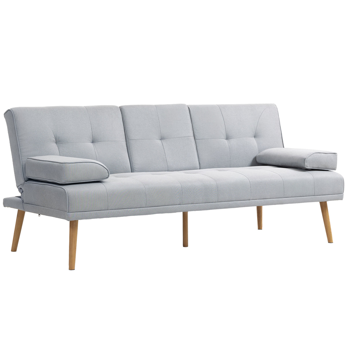 Sofa bed, 3-seater sofa, sleeper sofa with folding table, cup holders, linen-look bed sofa, guest couch for