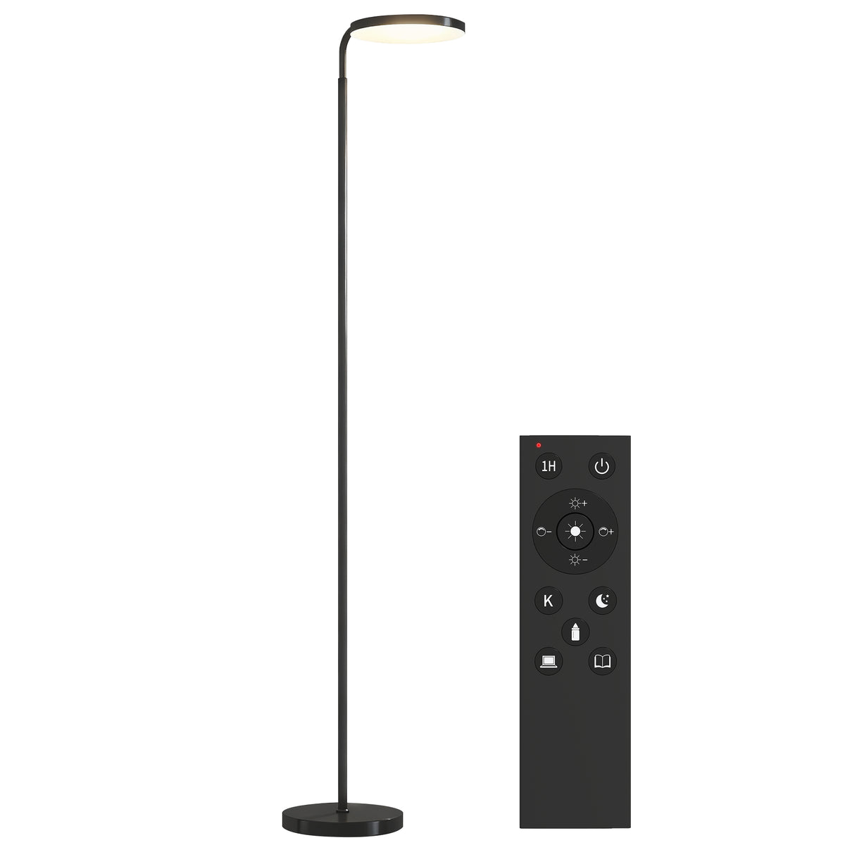HOMCOM LED-Stehlampe mit magnetischer Fernbedienung, flexibel verstellbar, drehbar, Metall, Schwarz