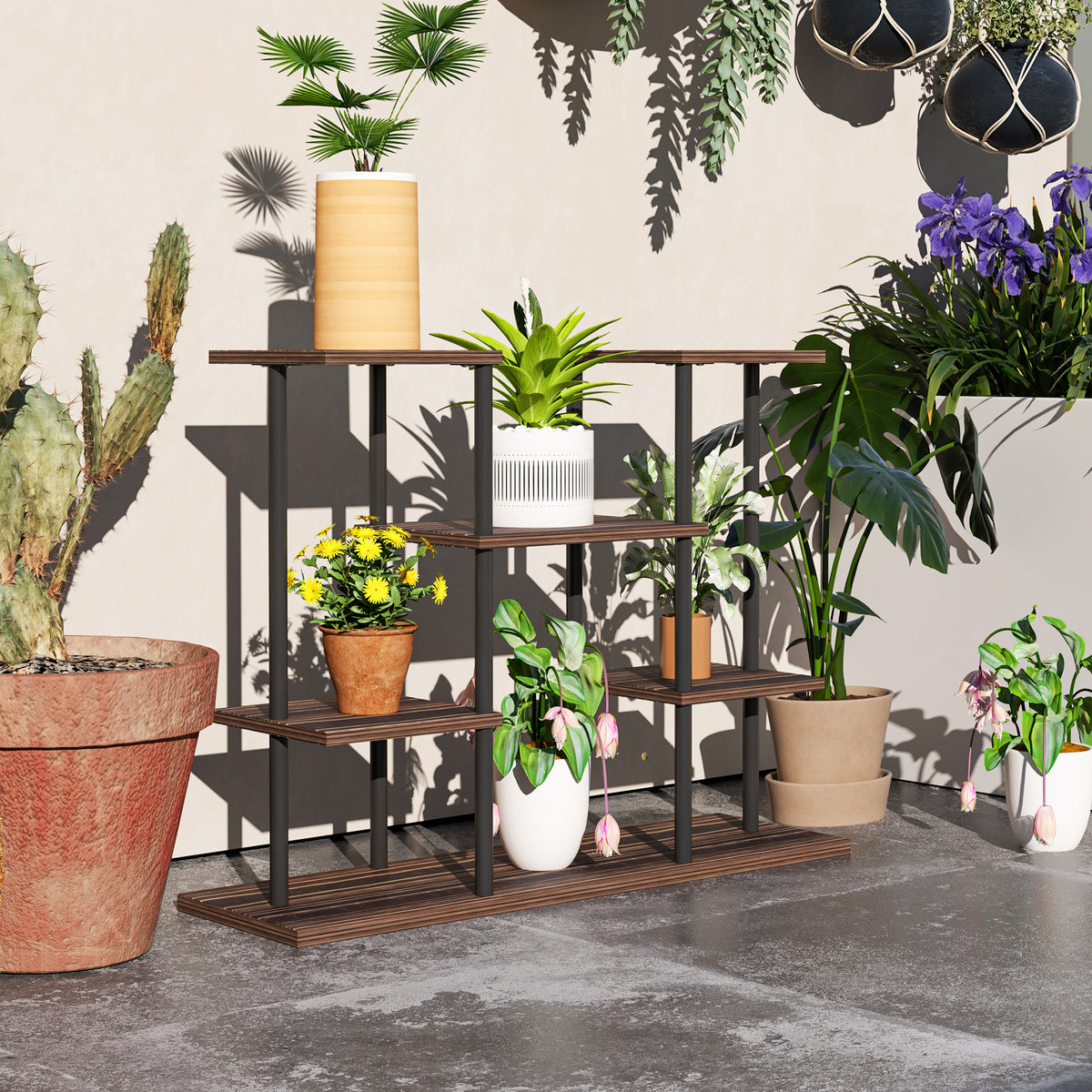 Outsunny Blumenständer mit 4 Ebenen, 4-stufiger Pflanzenständer, Blumentopfhalter für drinnen und – Produktabbildung 2