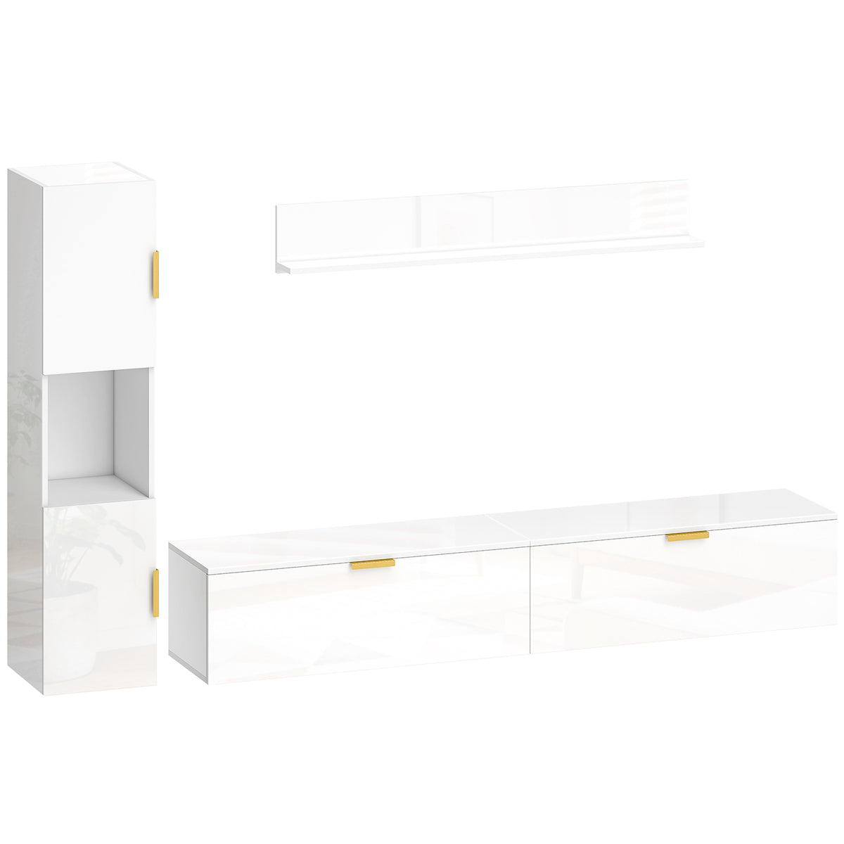 HOMCOM Schwebendes TV-Board mit Klapptüren Entertainment-Center Wandregal Schrank 180 cm Hochglanz Weiß