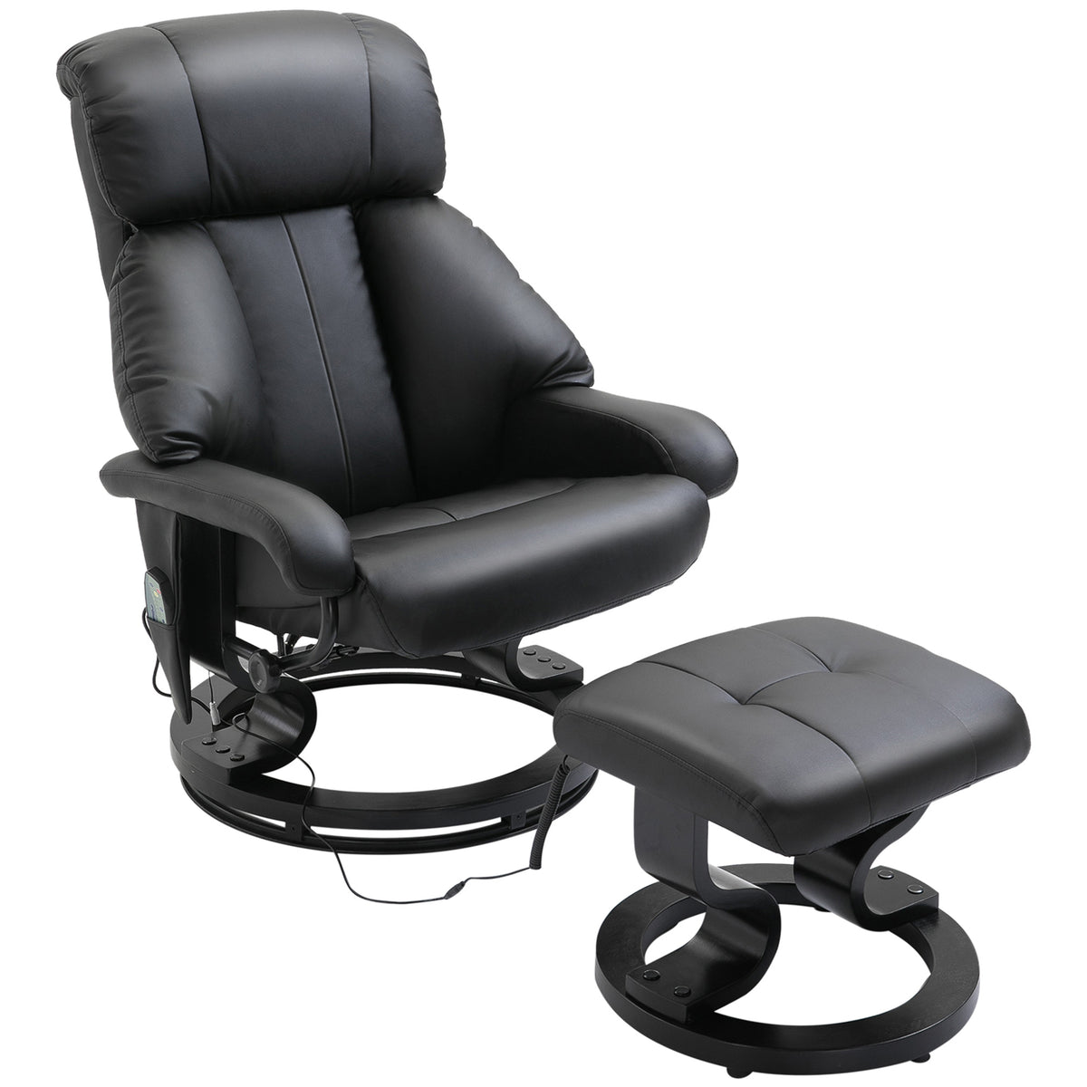 Massage chair with footstool, 10 vibration points, 145° adjustable backrest, black