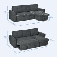HOMCOM 3-Sitzer-Sofa mit Bettfunktion, Schlafsofa mit Chaiselongue, Polstersofa, Dunkelgrau – Produktabbildung 3