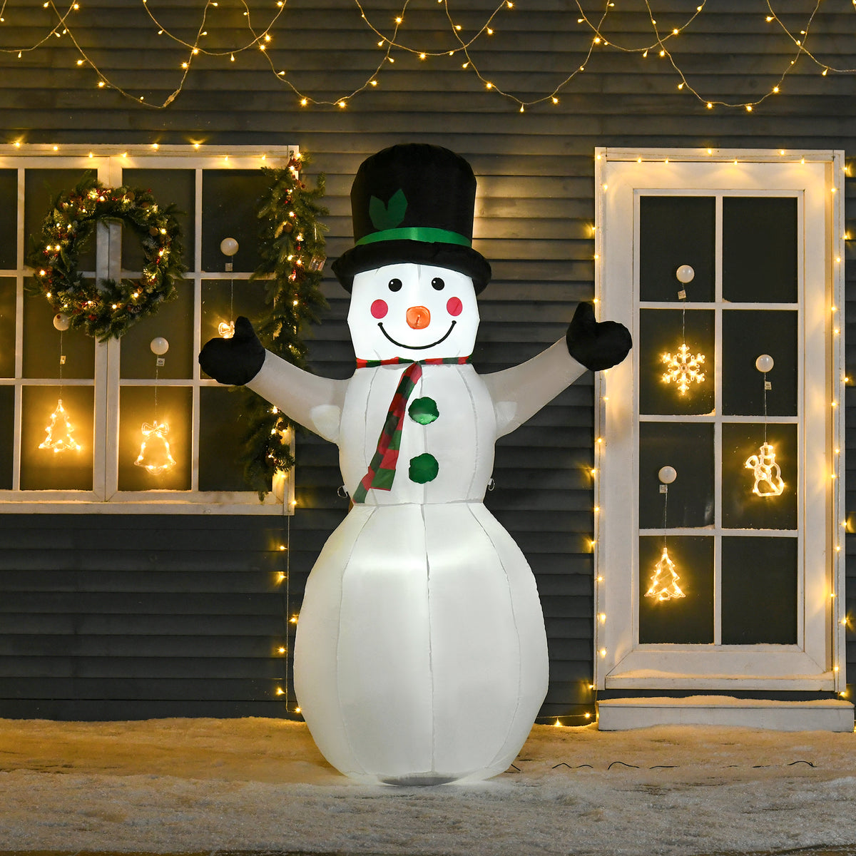 HOMCOM Schneemann Weihnachtsdekoration Weihnachtsdeko, inkl. Gebläse, bunte LED´s, selbstaufblasend 1, m – Produktabbildung 2