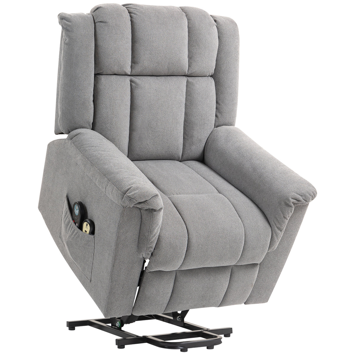 Power lift recliner, massage chair with heating function, upholstered armchair with footrest, side pocket