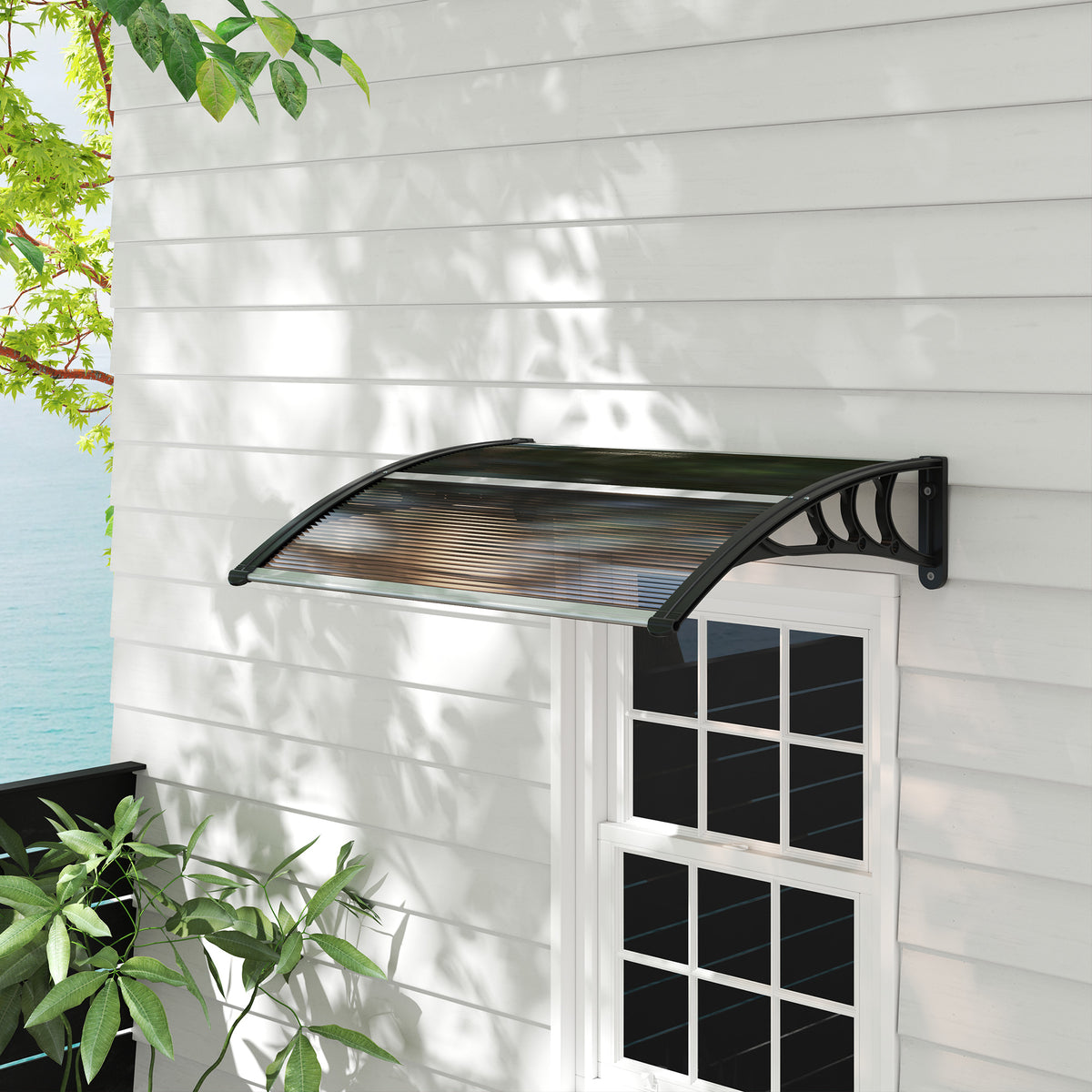 Outsunny Vordach Haustürvordach 120 x 75 cm Pultvordach Überdachung Polycarbonat – Produktabbildung 2