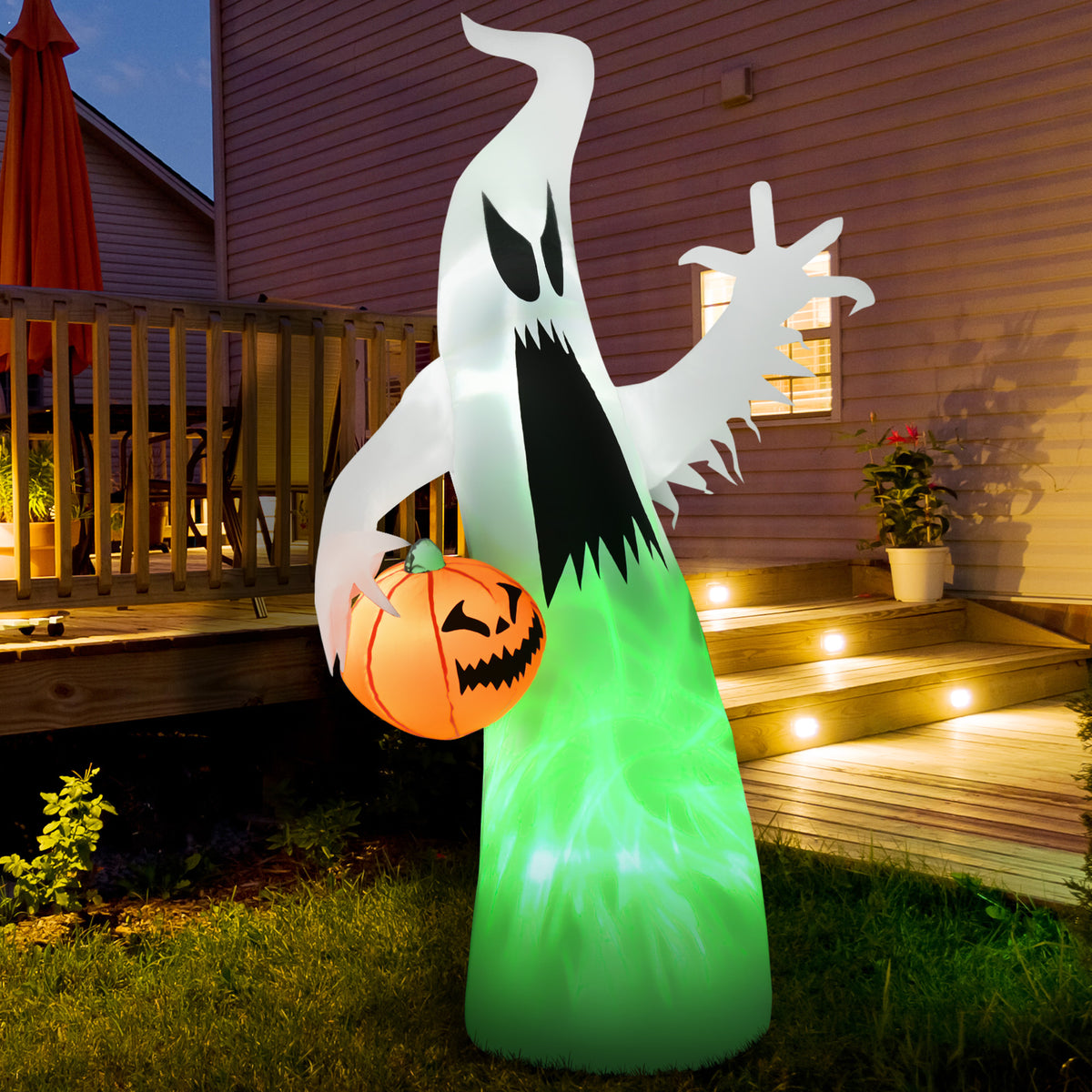 HOMCOM Selbst aufblasendes Spuk Gespenst Geist LED beleuchtet Halloween Dekoration Polyester Weiß 105 x – Produktabbildung 2