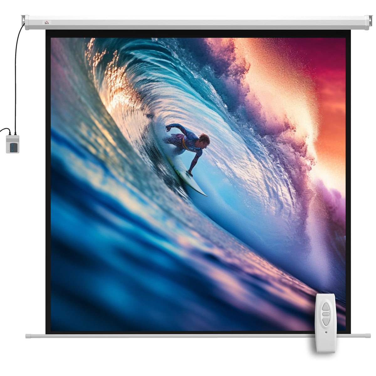 HOMCOM Beamer Leinwand 189,5 x 189,5 cm 92 Zoll 1:1 HD 4K Rollo-Leinwand für Heimkino für Heimkino