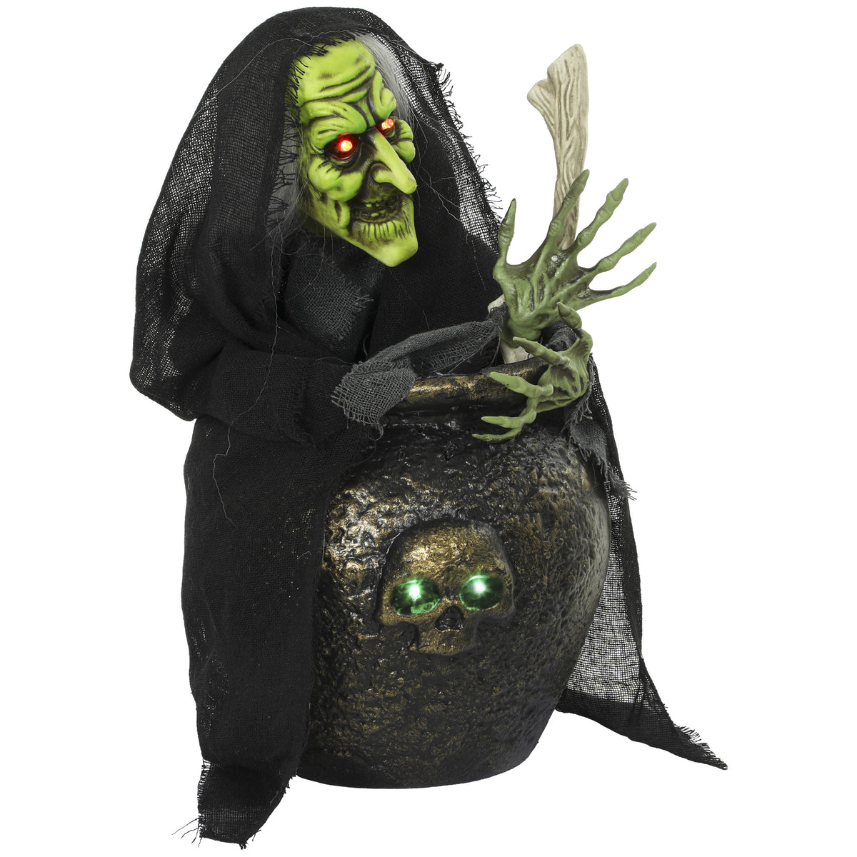 HOMCOM Animierte Halloween-Tischhexe mit Lachsound, leuchtenden Augen und Sound-/Touch-Aktivierung