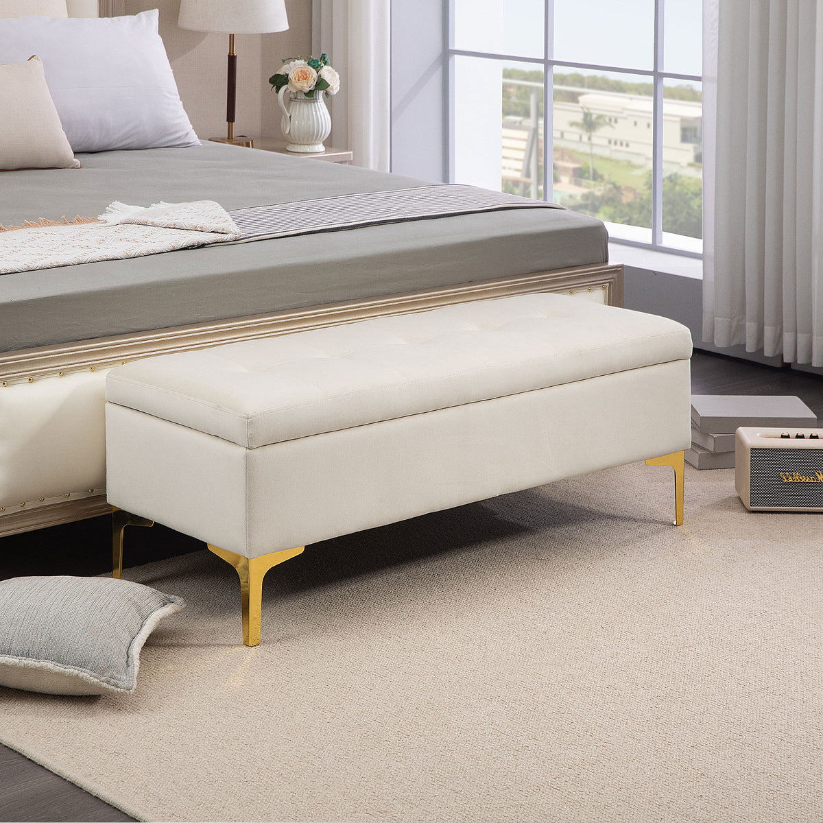 Storage bench, load capacity up to 120kg, 120x44x44.5cm, beige (2)