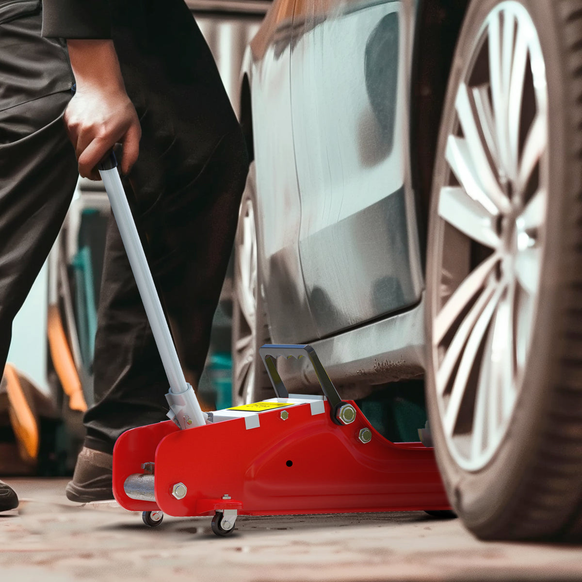 HOMCOM Wagenheber, 8-38 cm Höhe, 2,5 Tonnen Tragfähigkeit, Stahl, rollbar, Rot – Produktabbildung 2