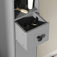 Bathroom cabinet, 4 shelves, drawer, chipboard, slim design, grey (9)