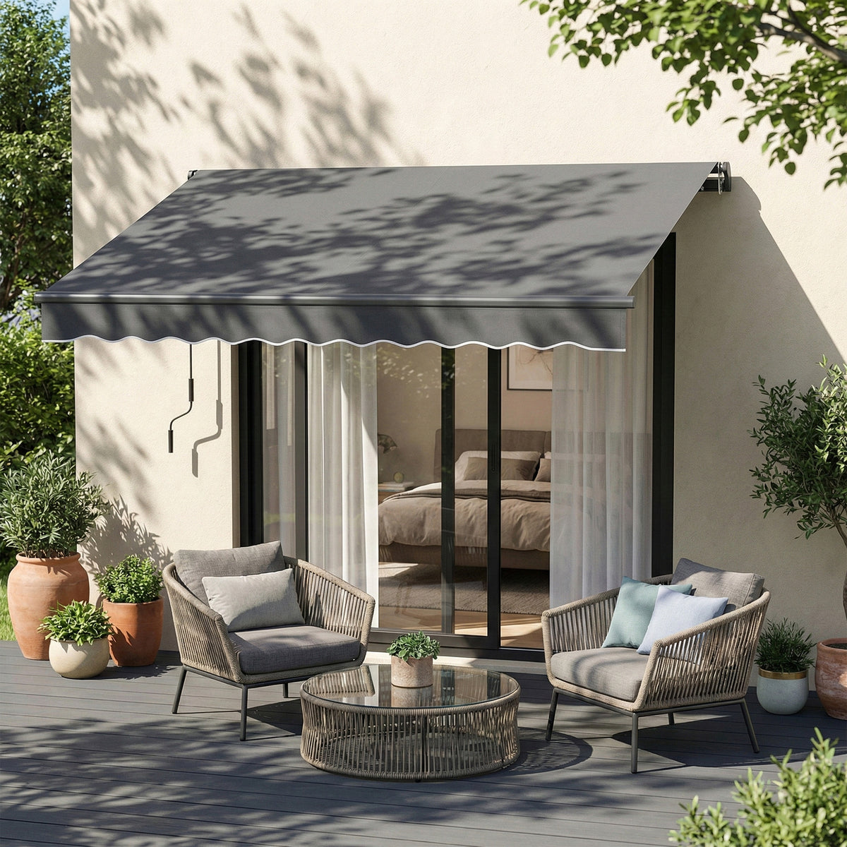 Folding arm awning 350 x 300cm articulated awning incl. crank & wall bracket, adjustable angle (2)