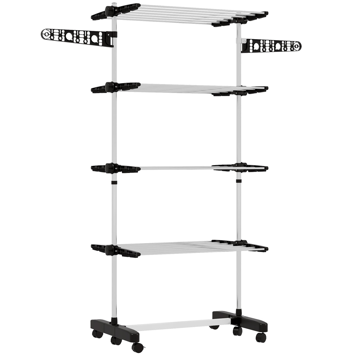 Laundry rack, clothes dryer, 5 levels, foldable, one-click system, 142 cm x 55 cm x 172 cm, black + silver