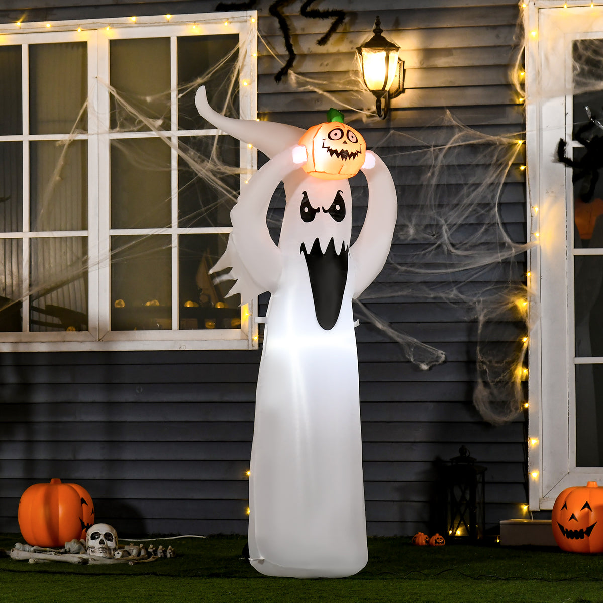 HOMCOM Halloween aufblasbares Gespenst 1,8 m Dekoration mit LEDs Weiß + Orange Polyester 80 x 40 x 180 – Produktabbildung 2