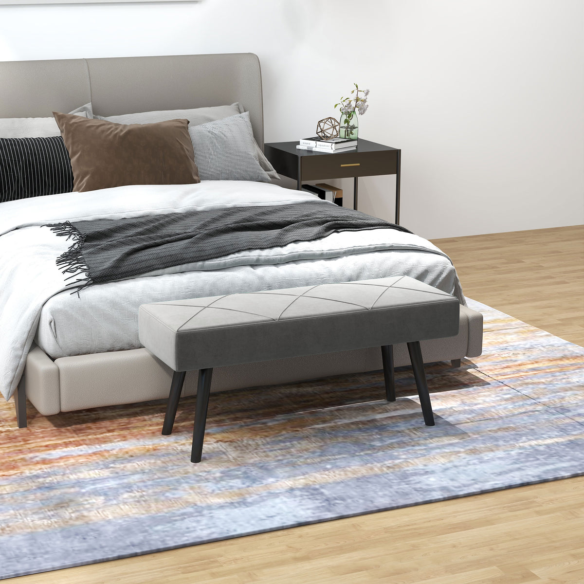 Bench, upholstered bench, bed bench, velvet look, 100 x 36 x 45 cm, gray (2)