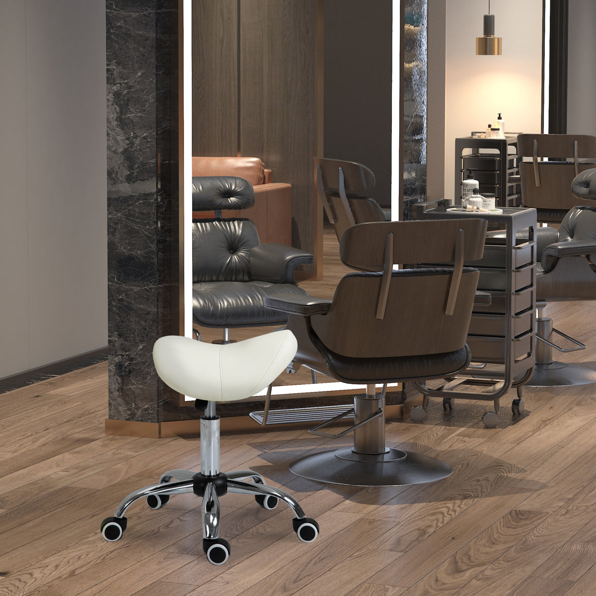 Height-adjustable rolling stool, swivel stool 49-61 cm, rotating work stool, saddle stool for office, salon (2)