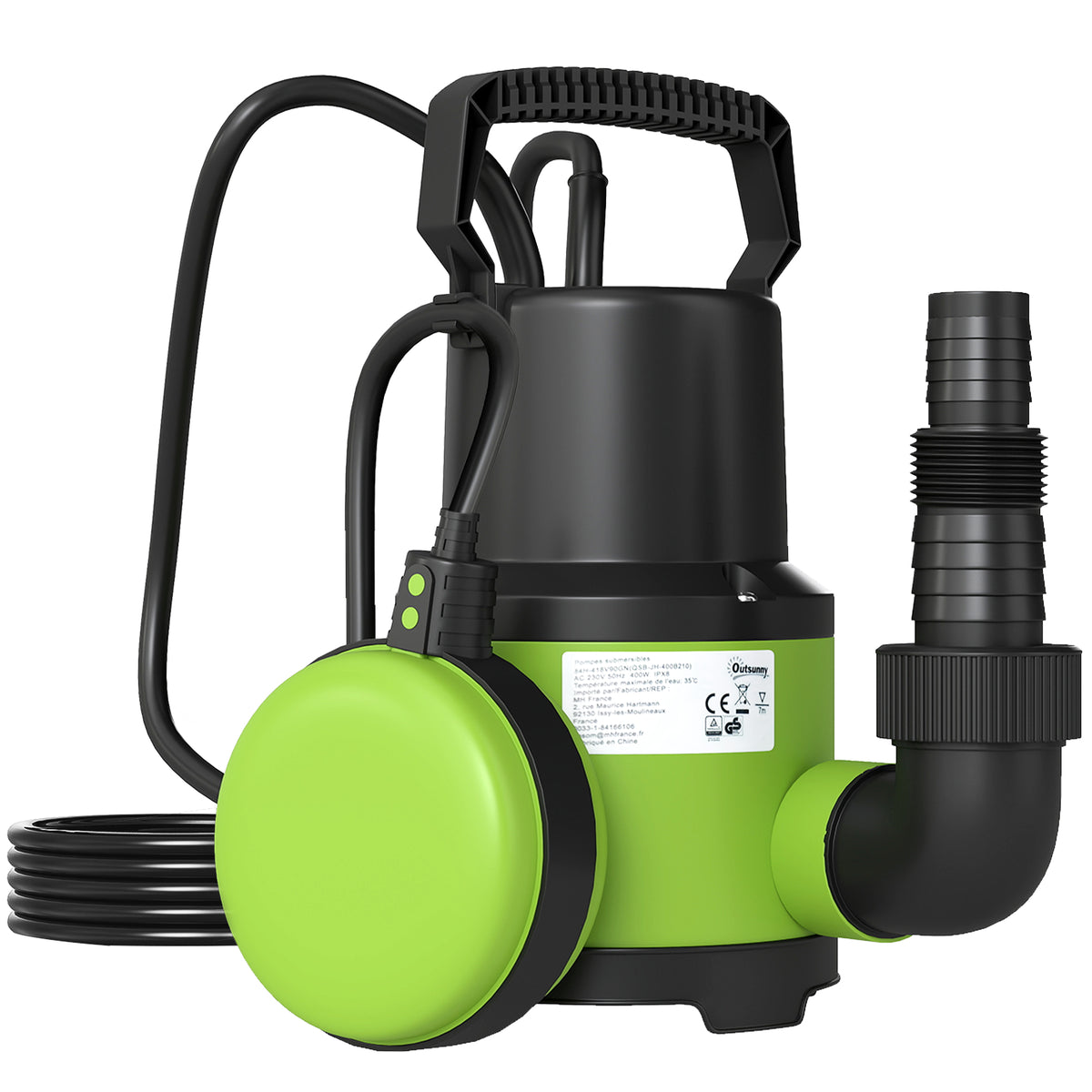 Outsunny Tauchpumpe Teichpumpe Wasserpumpe mit Schwimmschalter Springbrunnen 400W 9000L/h 16 x 14 x 27 cm