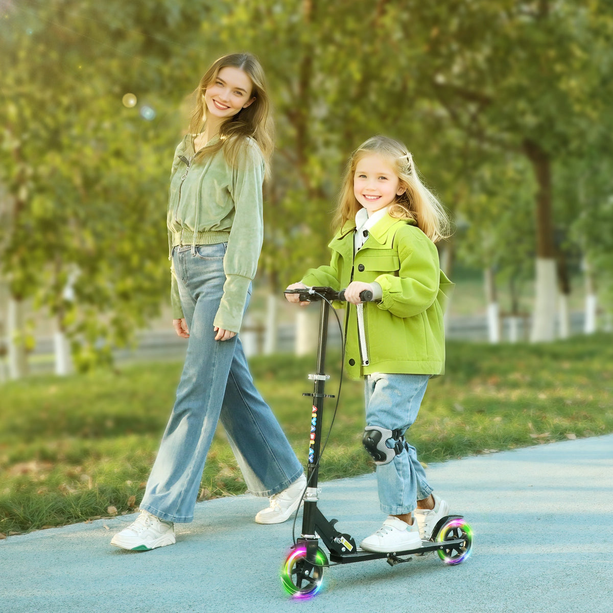 Kinderroller, Doppelte Bremsen, Metallrahmen, Fußstütze, faltbar, 3-8 Jahre, Schwarz – Produktabbildung 2