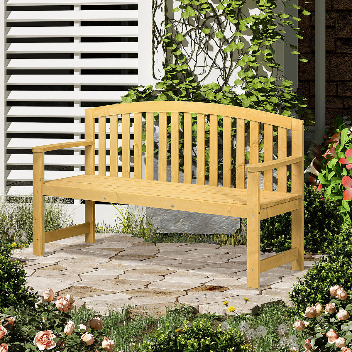 Outsunny 2-Sitzer Gartenbank Holz, wetterfest Sitzbank, Gartenmöbel mit Rückenlehnen, 240 kg belastbar – Produktabbildung 2