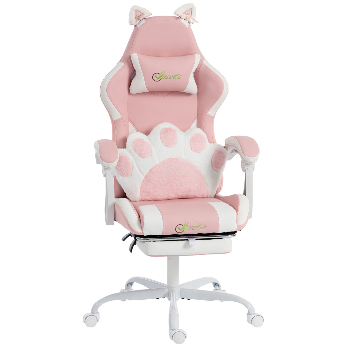 Vinsetto Ergonomischer Gaming-Stuhl, Katzenohren-Gamer-Stuhl aus Kunstleder mit Lendenstütze, Fußstütze