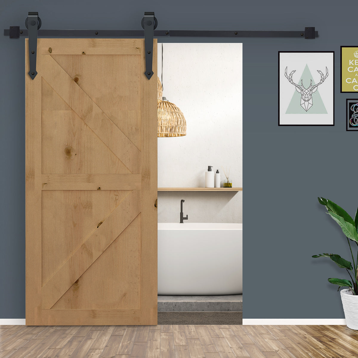 HOMCOM Schiebetür-Kit, rustikales Design, Kohlenstoffstahl, trägt bis zu 100 kg pro Paneel – Produktabbildung 6