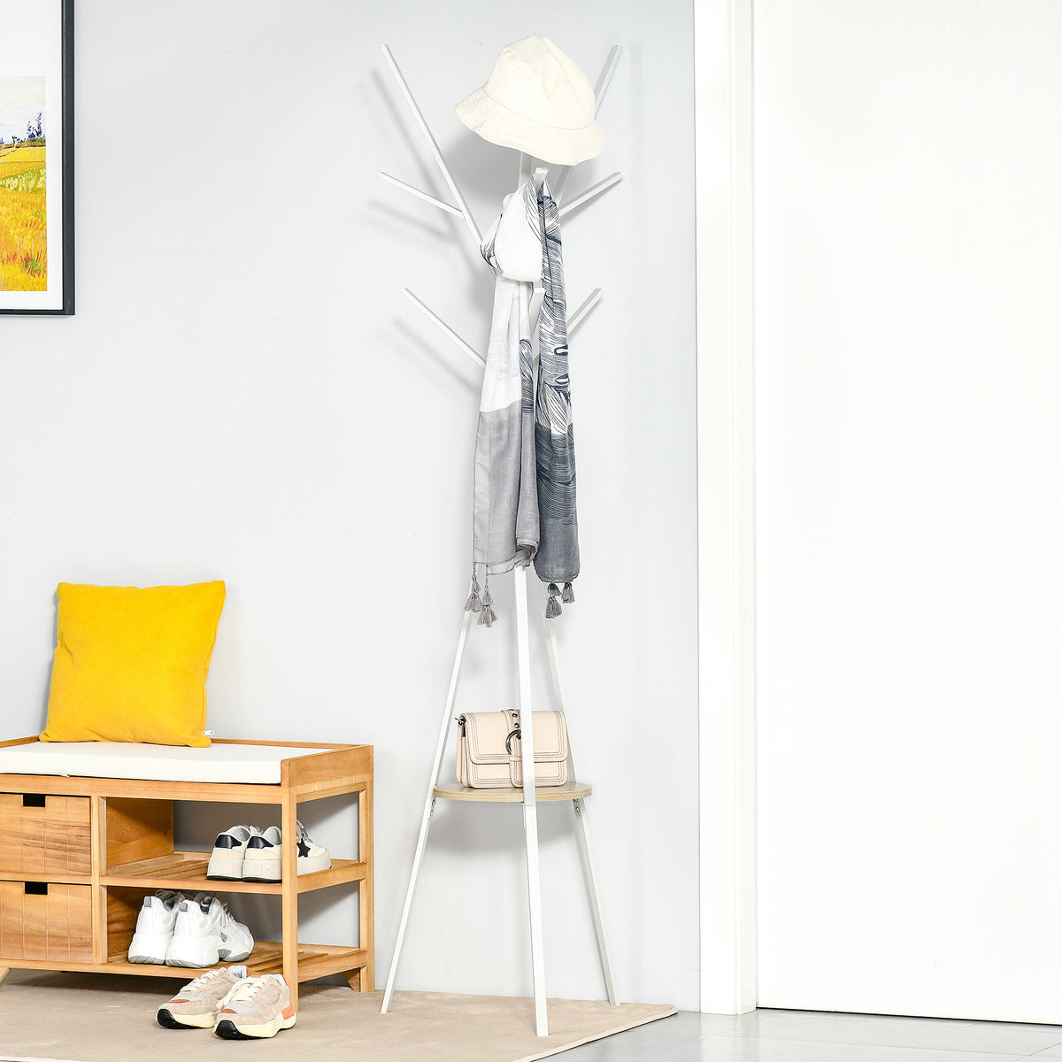 HOMCOM Garderobenständer Kleiderständer mit Ablage und 8 Haken Jackenständer Moderner Garderobe für – Produktabbildung 2