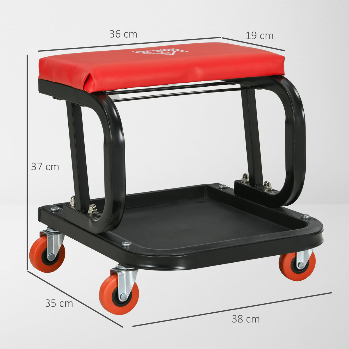 Workshop stool, robust & comfortable, 38x35x37cm, red/black (3)