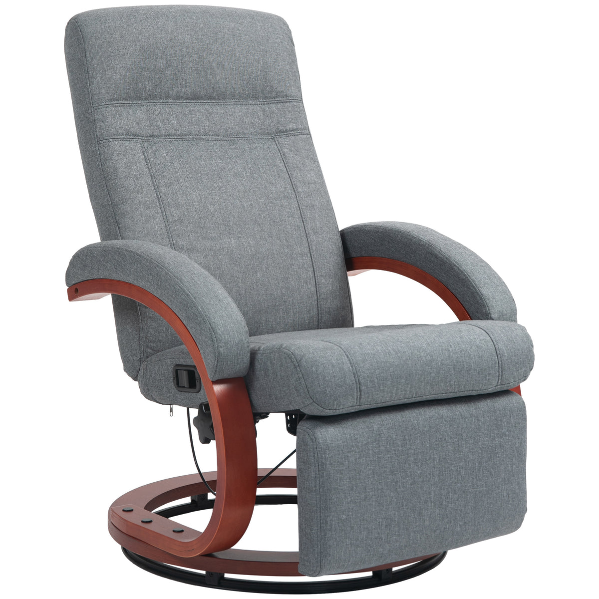 Recliner chair with folding footrest, swivel, reclining backrest, linen look, up to 140 kg, grey