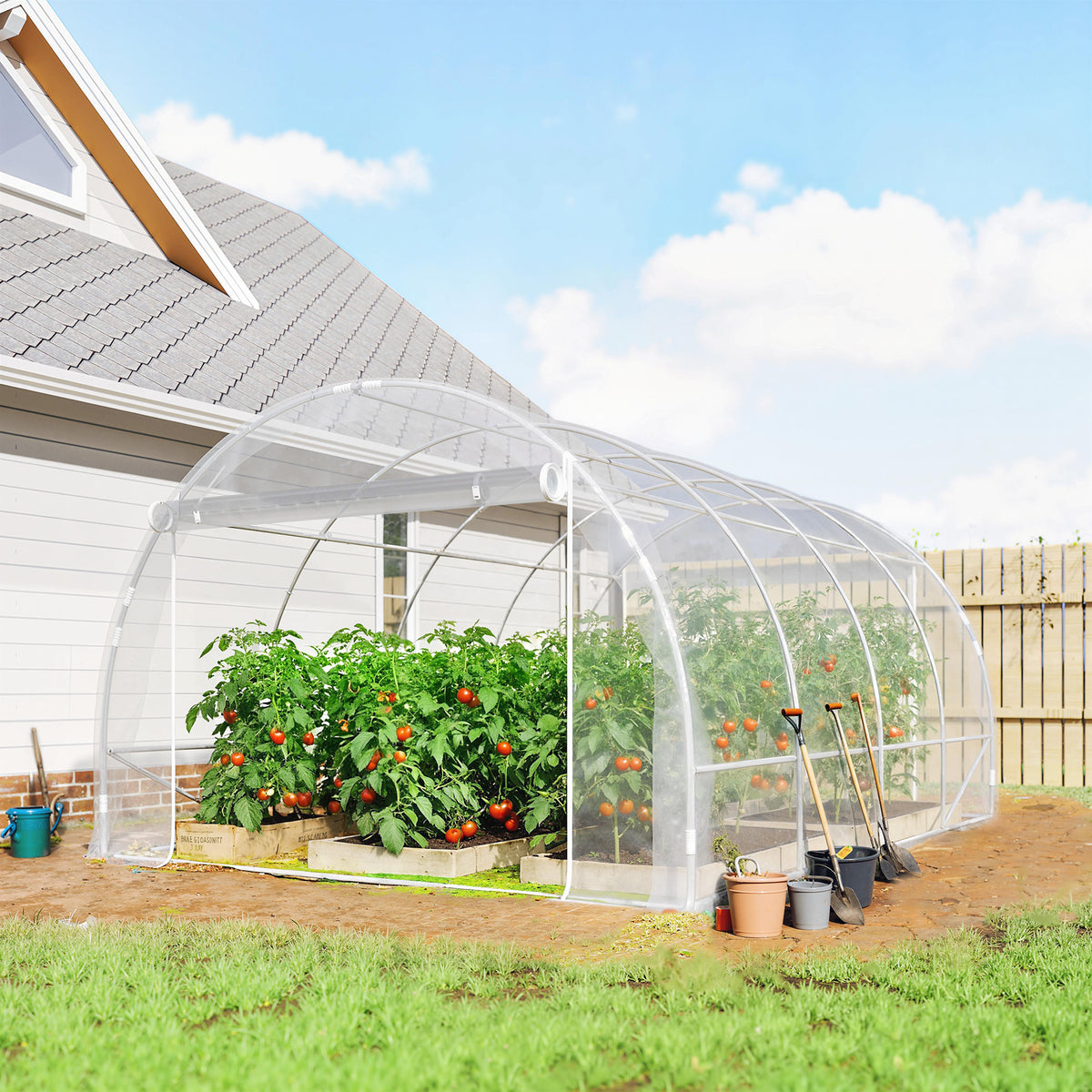 Polytunnel greenhouse, walk-in greenhouse with galvanized steel frame and UV-resistant PE cover, transparent (2)
