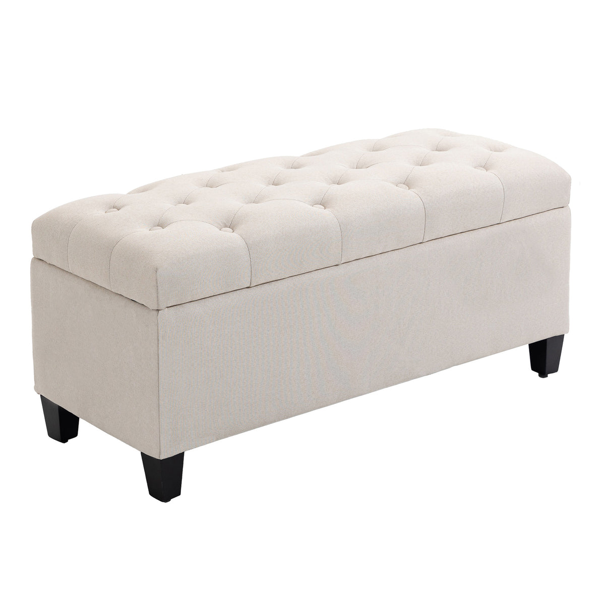Storage Bench with Upholstered Seat in Linen Look, Storage Chest with Wooden Legs, Ottoman Bench for Living Room