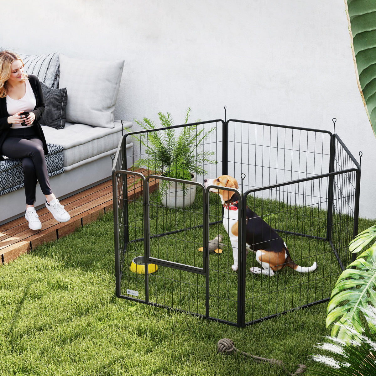 PawHut Hundezaun, Haustiergehege, 6 Paneele, Stahl, faltbar, Grau – Produktabbildung 2