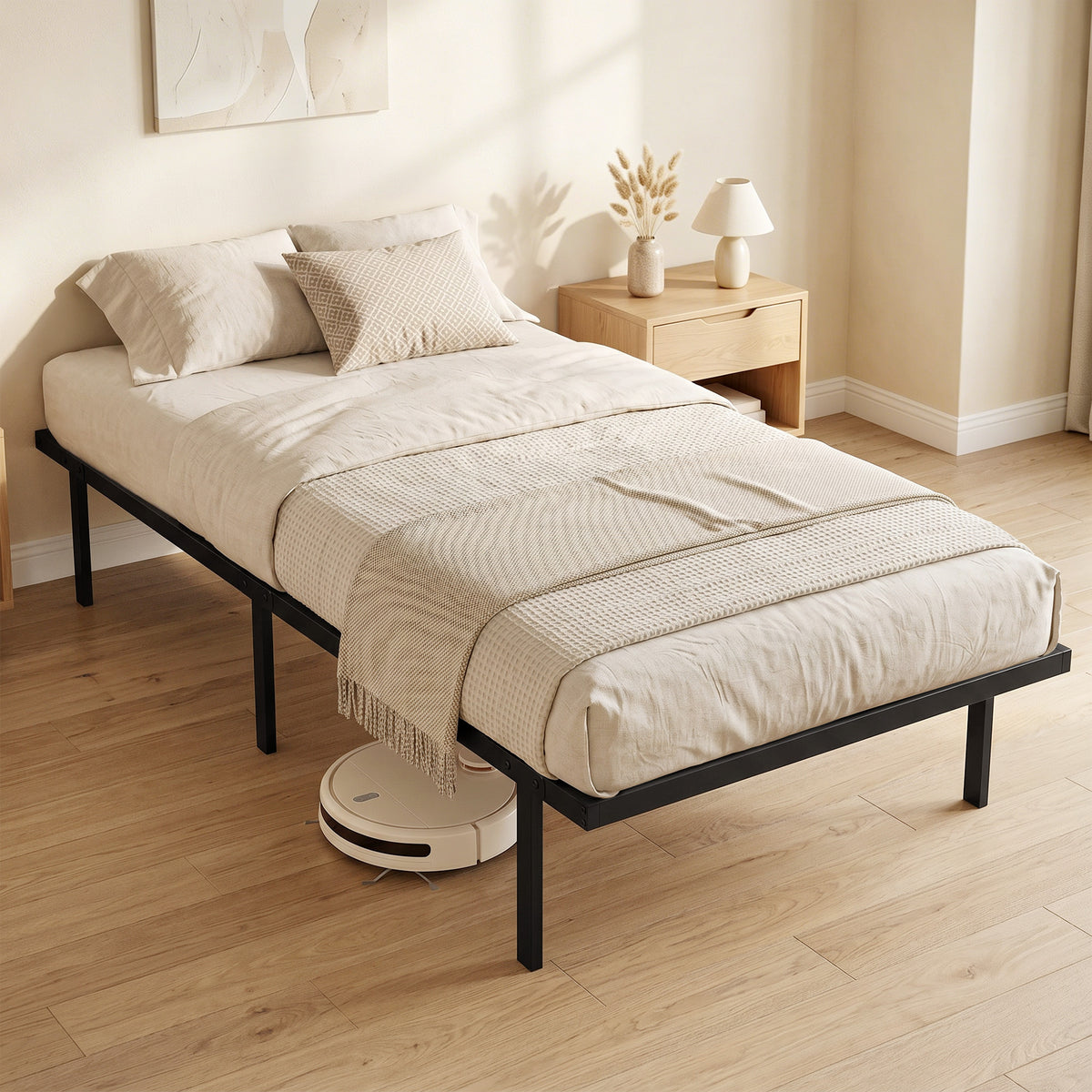 HOMCOM Bettgestell, 90 x 200 cm Metallbett mit Stauraum unter dem Bett, Metallgestell mit Lattenrost – Produktabbildung 2