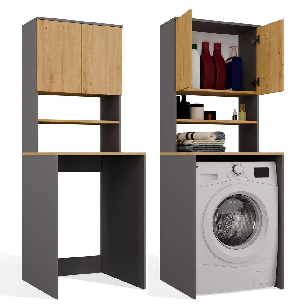 Badezimmerschrank POLA MULTI über Waschmaschine Hochschrank Regal ANTHRAZIT EICHE ARTISAN