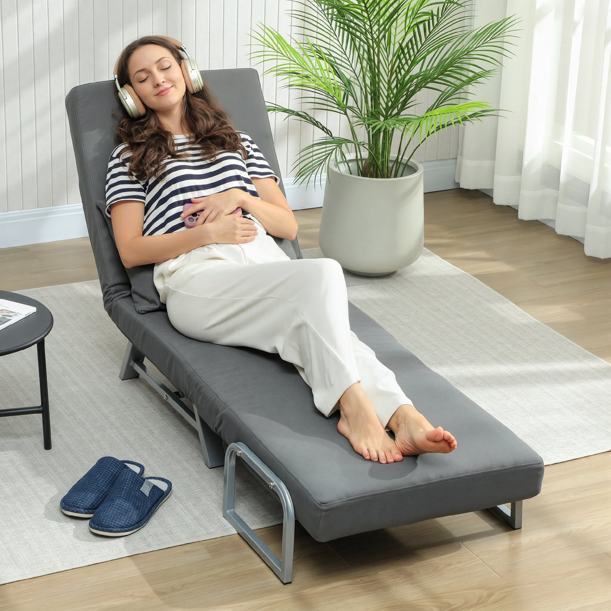 HOMCOM Schlafsessel, Polstersessel, zum Gästebett umwandelbar, ergonomisch, Dunkelgrau – Produktabbildung 7