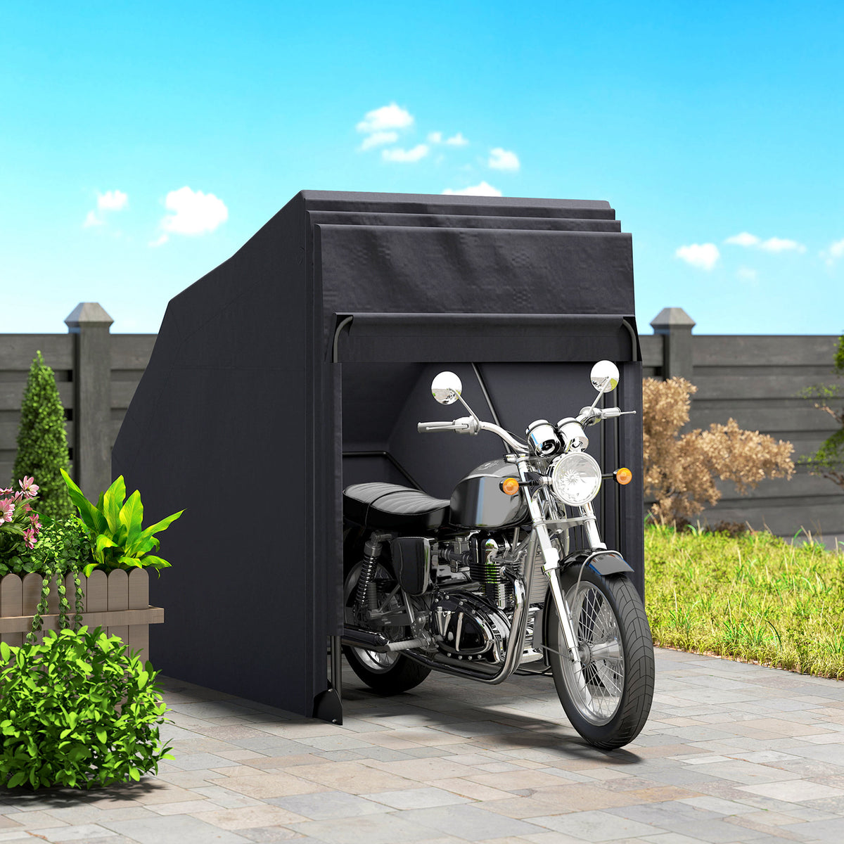 Motorcycle Cover Foldable Outdoor Motorcycle Cover Waterproof Winterproof XXL 345cmx135cmx191cm Black (2)