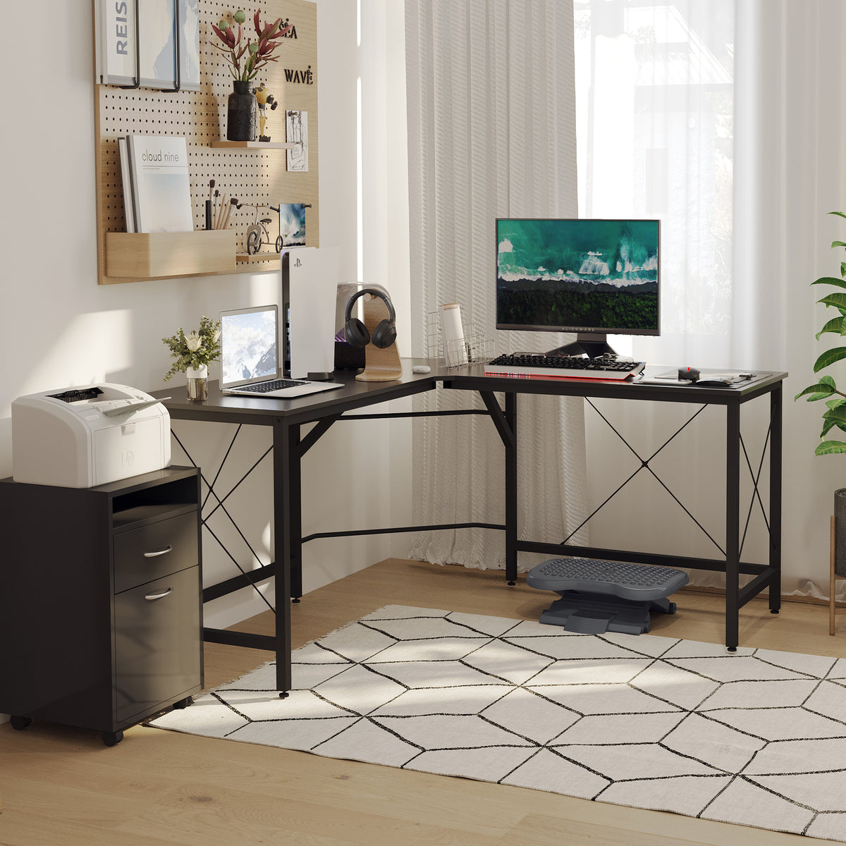 HOMCOM Computertisch Schreibtisch L-Form Eckschreibtisch Winkelschreibtisch MDF Schwarz 150 x 150 x 76 – Produktabbildung 2