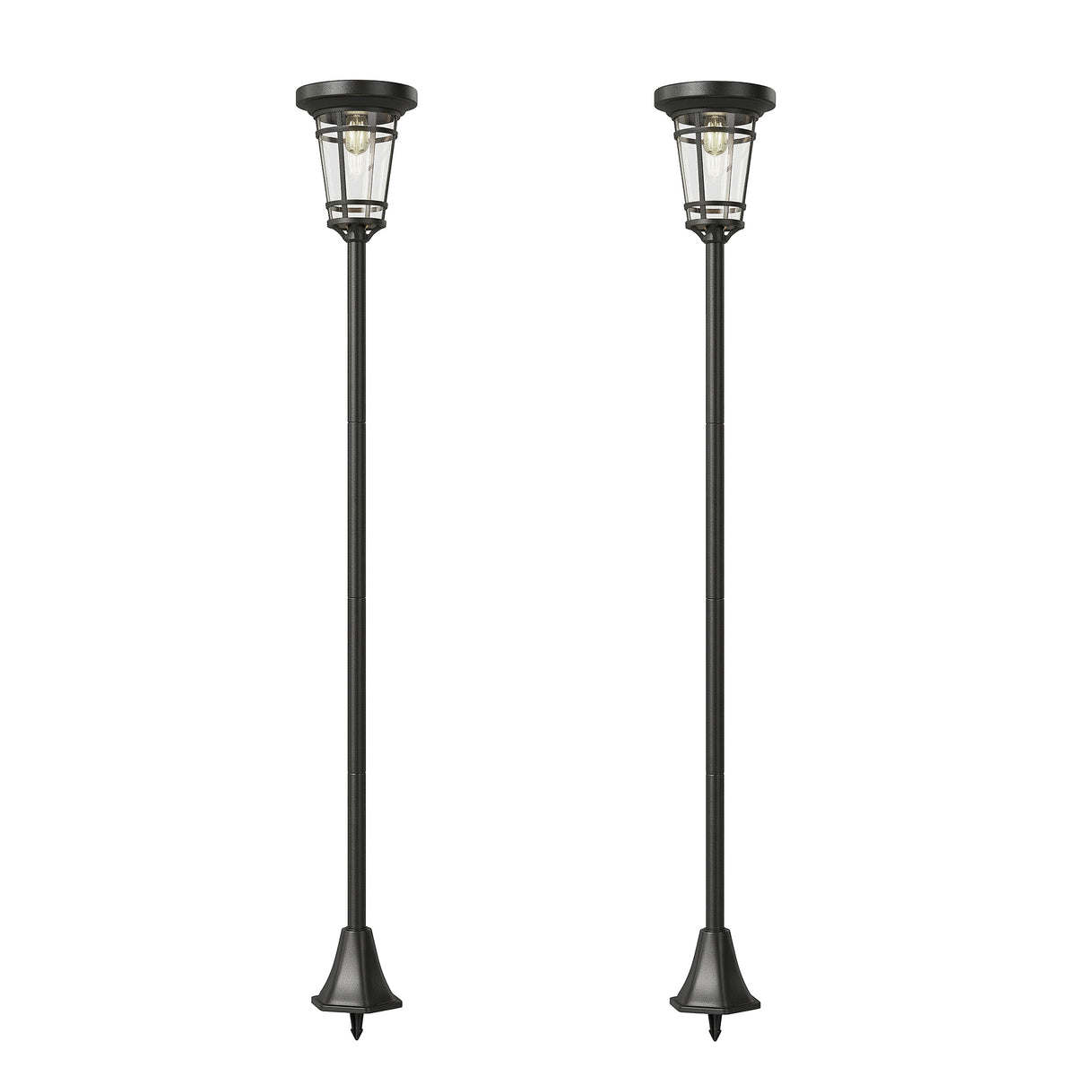 Solar Lantern 2-Piece Set Floor Lamp 180cm Height-Adjustable with 2 Brightness Modes Light Sensor Switch, IP44