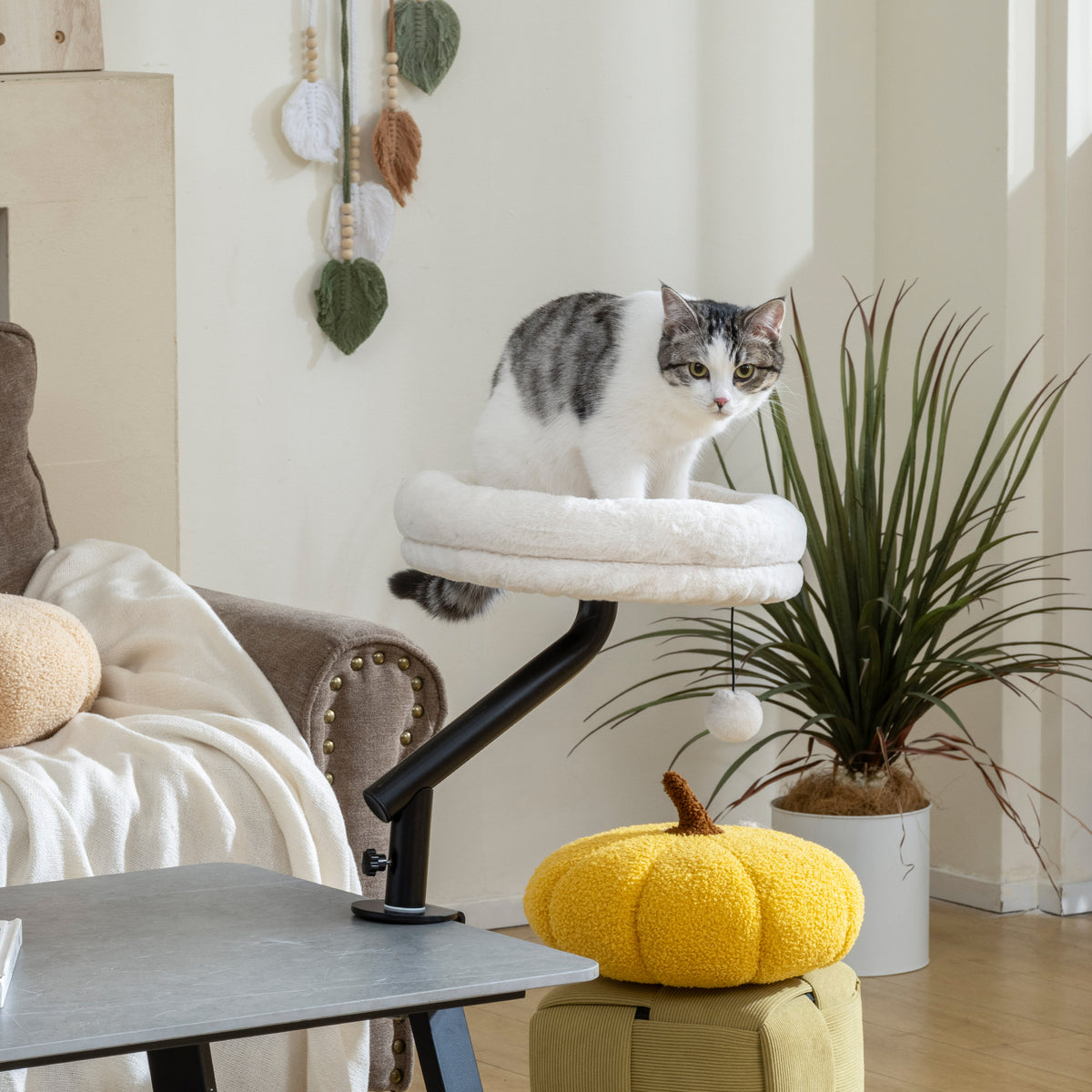 PawHut Katzen-Schreibtischbett, Katzenbett für Schreibtisch mit 360°Drehung, verstellbarer Höhe – Produktabbildung 2