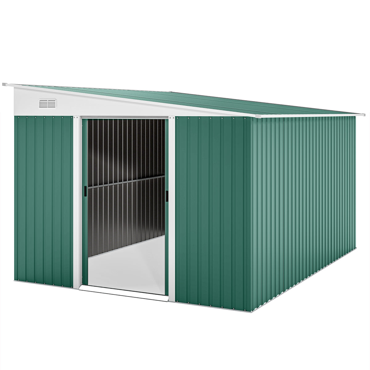 Metal tool shed, pent roof, lockable double door, 2.8 x 3.45 x 2.01m, green