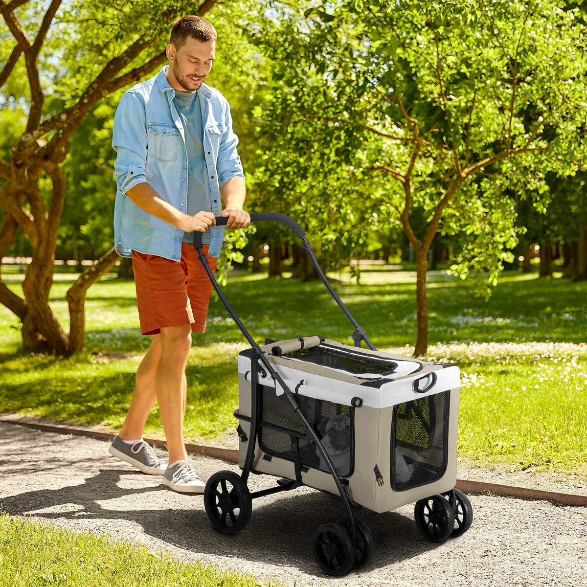 PawHut Hundbuggy Haustierbuggy Hundewagen, klappbar, abnehmbarer Korb, 81 x 58 x 97,5 cm – Produktabbildung 2