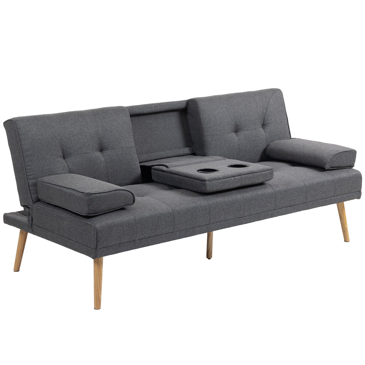 HOMCOM Schlafsofa im Skandi-Design, 3-Sitzer-Sofa, 2 Kissen, Grau + Natur – Produktabbildung 10
