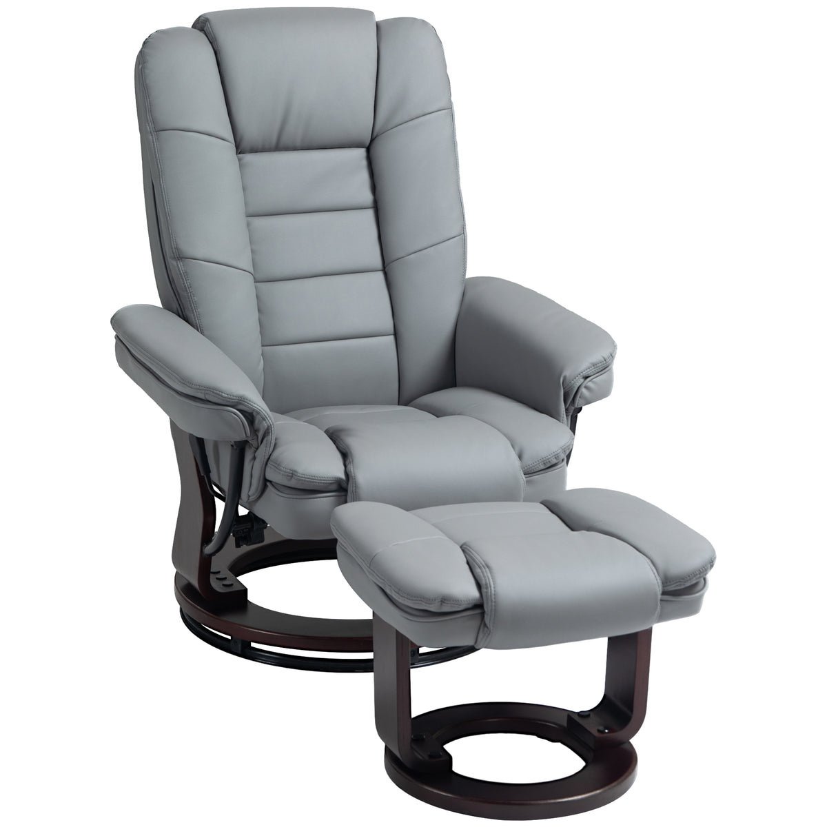 Recliner chair with ottoman, lounge chair, swivel, reclining backrest, leather look, up to 130 kg, gray