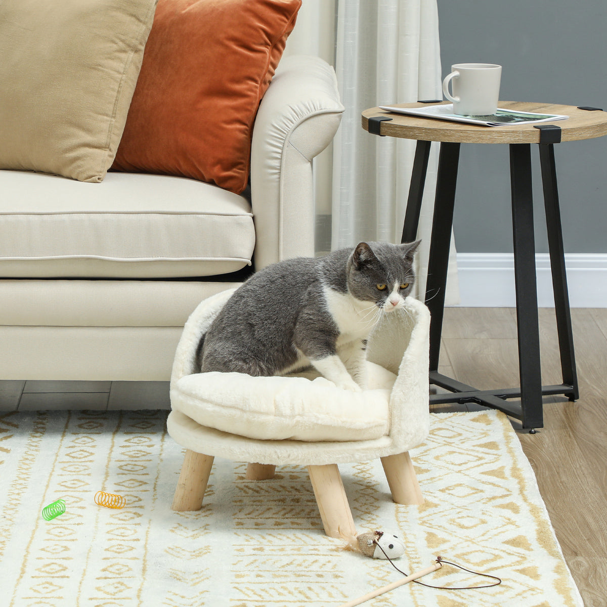 PawHut Tierbett für Hunde und Katzen, weiches & waschbares Kissen, Schutzrand, 40,5 x 40,5 x 33 cm – Produktabbildung 2